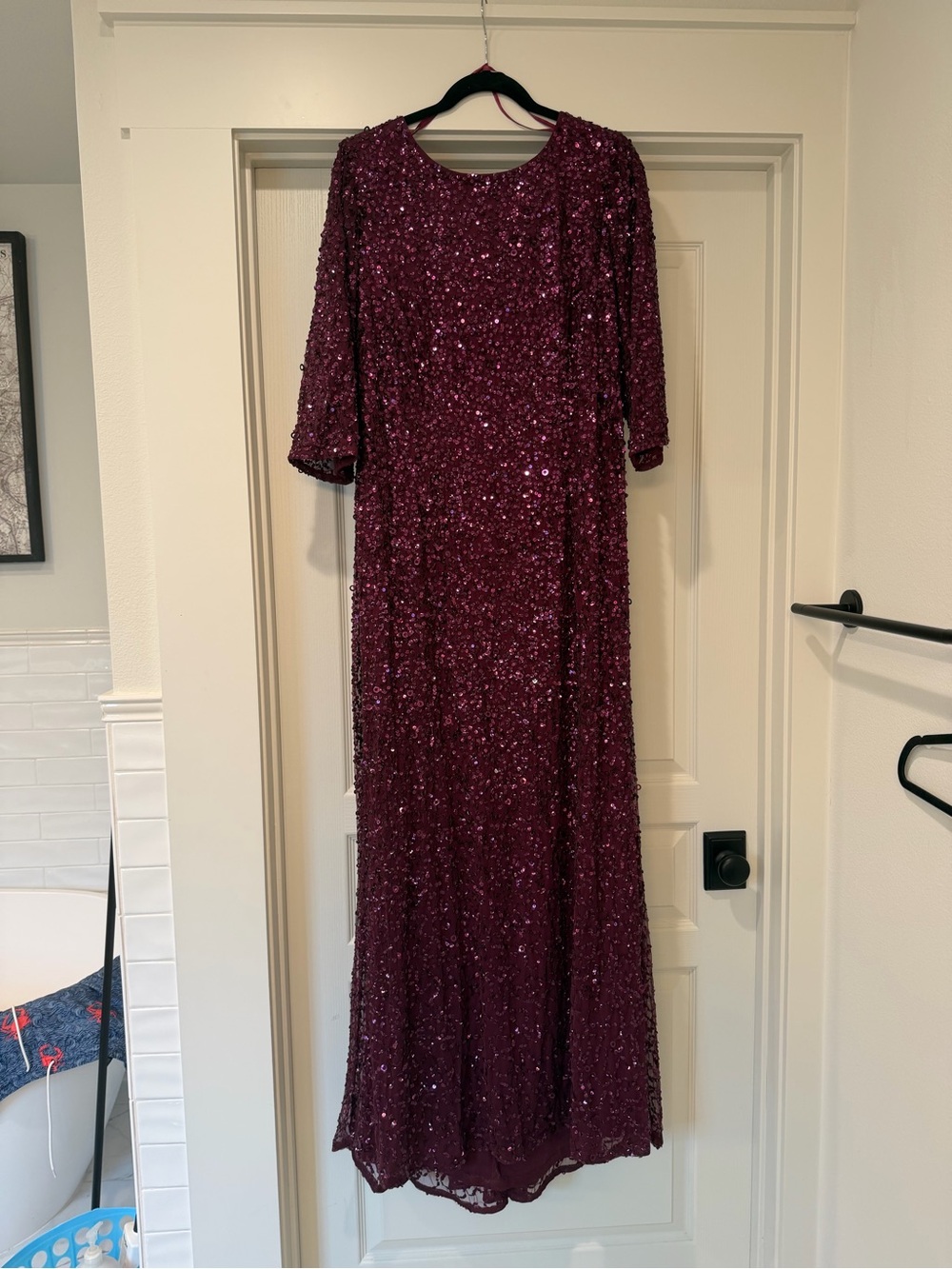 Adrianna Papell Sequin Maxi Dress in Deep Wine plus 18